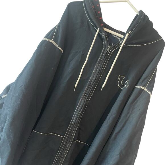 Y2K True Religion Distressed Black Sweatshirt Hoodie Big T Men’s Size 6XL - Picture 1 of 7